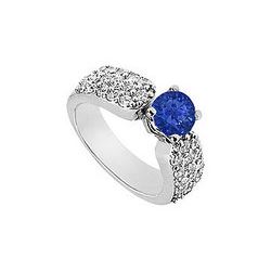 Sapphire and Diamond Engagement Ring : 14K White Gold - 2.00 CT Diamonds