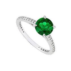 14K White Gold Emerald & Diamond Engagement Ring 0.85 CT TGW