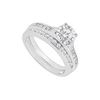 14K White Gold : Diamond Engagement Ring with Wedding Band Set 0.75 CT TDW