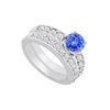 14K White Gold : Tanzanite and Diamond Engagement Ring with Wedding Band Set 1.50 CT TGW
