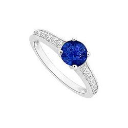 Sapphire and Diamond Engagement Ring : 14K White Gold - 0.75 CT TGW