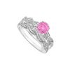 Pink Sapphire and Diamond Engagement Ring with Wedding Band Set : 14K White Gold - 0.80 CT TGW
