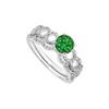 Emerald and Diamond Engagement Ring with Wedding Band Set : 14K White Gold - 0.75 CT TGW