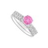 Pink Sapphire and Diamond Engagement Ring with Wedding Band Set : 14K White Gold - 0.75 CT TGW