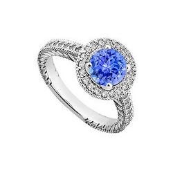 Tanzanite and Diamond Engagement Ring 14K White Gold  0.85 CT TGW