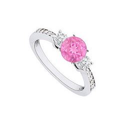 14K White Gold Pink Sapphire & Diamond Engagement Ring 1.00 CT TGW