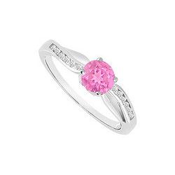 Pink Sapphire and Diamond Engagement Ring 14K White Gold  0.75 CT TGW