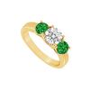 Image 1 : Three Stone Emerald and Diamond Ring : 14K Yellow Gold - 1.00 CT TGW