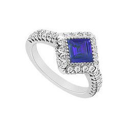 Sapphire and Diamond Engagement Ring : 14K White Gold - 1.50 CT TGW