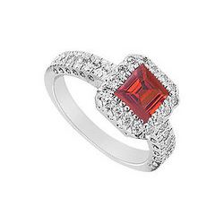 Ruby and Diamond Engagement Ring : 14K White Gold - 1.50 CT TGW