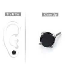 Mens 14K White Gold : Round Black Diamond Stud Earring - 2.00 CT. TW.