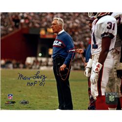 Marv Levy Signed On Sideline 8X10 Photo W/ "HOF 01" Insc