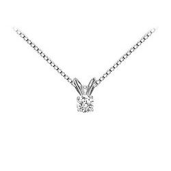 14K White Gold : Round Diamond Solitaire Pendant - 0.15 CT TW.