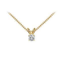 14K Yellow Gold : Round Diamond Solitaire Pendant - 0.15 CT. TW.