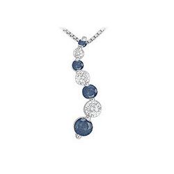 Sapphire and Diamond Journey Pendant : 14K White Gold - 1.00 CT TGW