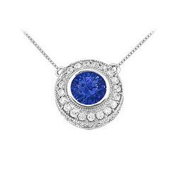 Sapphire and Diamond Pendant : 14K White Gold - 0.66 CT TGW
