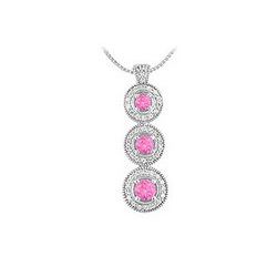 Pink Sapphire and Diamond Pendant : 14 White Gold - 1.25 CT TGW