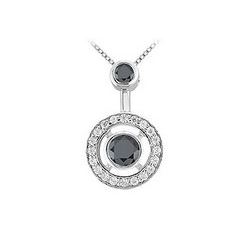 Black and White Diamond Circle Pendant : 14K White Gold - 1.50 CT Diamonds