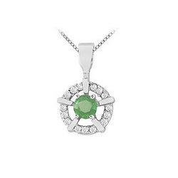 Emerald and Diamond Pendant : 14K White Gold - 0.50 CT TGW