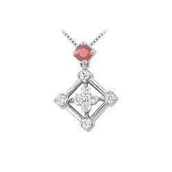 Ruby and Diamond Pendant : 14K White Gold - 1.00 CT TGW
