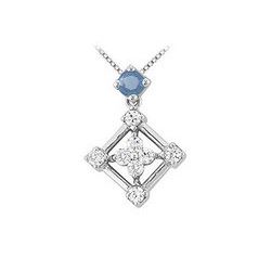 Sapphire and Diamond Pendant : 14K White Gold - 1.00 CT TGW