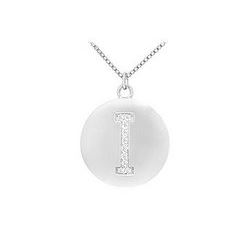 Diamond Initial I Disc Pendant : 14K White Gold - 0.16 CT Diamonds