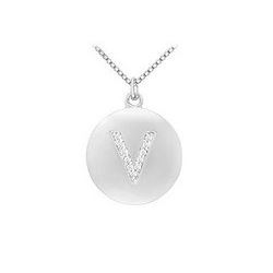 Diamond Initial V Disc Pendant : 14K White Gold - 0.25 CT Diamonds