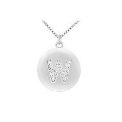 Diamond Initial W Disc Pendant : 14K White Gold - 0.33 CT Diamonds