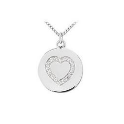 Diamond Heart Disc Pendant : 14K White Gold - 0.15 CT Diamonds