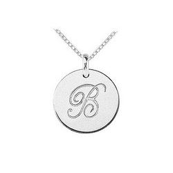 14K White Gold Plain Letter B Script Disc Initial Pendant