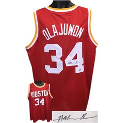 Hakeem Olajuwon Signed Houston Rockets Red TB Prostyle Jersey XL (Middle Sig)