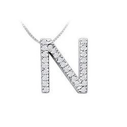 Classic N Initial Diamond Pendant : 14K White Gold - 0.45 CT Diamonds