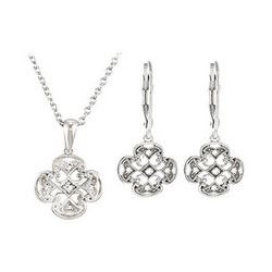Sterling Silver Diamond Necklace and Lever Back Earrings Sets -  0.15 CT TW