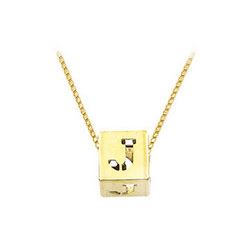 14K Yellow  Alphabet  J  Semi-Polished Block Initial Chain Slide Pendant with Outside Diameter
