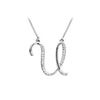 Image 1 : Diamond Letter U Script Initial Pendant : 14K White Gold - 0.15 CT Diamonds