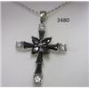 Image 1 : Rhodium Plated Cross Pendant with Black CZ on 18 Chain in a Gift Box