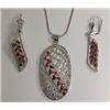 Image 1 : Red and Clear CZ Necklace and Earring Set Rhodium Plated in Gift Box