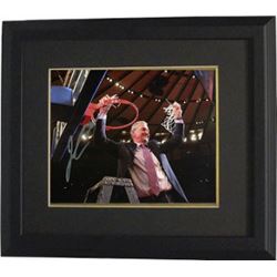 Jim Calhoun Signed Connecticut Huskies 16X20 Photo Custom Framed (3X National Champs Cutting Down Th