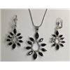 Image 1 : Black Marquise CZ Necklace and Earring Set Rhodium Plated in Gift Box