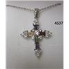 Image 1 : Rhodium Plated Cross Pendant with Multi Color Baguette CZ on 18 Chain in a Gift Box