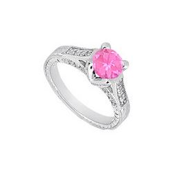 Created Pink Sapphire and Cubic Zirconia Engagement Ring 10K White Gold 1.00 CT TGW