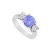 Image 1 : 10K White Gold Created Tanzanite and Cubic Zirconia Three Stone Ring 1.25 CT TGW