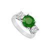 Image 1 : Sterling Silver Frosted Emerald and Cubic Zirconia Three Stone Ring 3.00 CT TGW