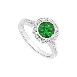 Frosted Emerald and Cubic Zirconia Engagement Ring 10K White Gold 1.00 CT TGW