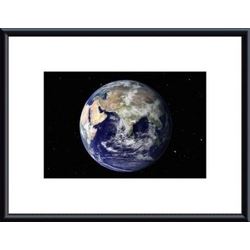 Full Earth showing Europe and Asia framed black metal white matte