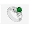 Image 1 : Channel Set Round Cubic Zirconia with Emerald Engagement Ring in 14K White Gold 1.60 Carat TGW