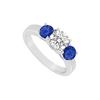 Image 1 : 10K White Gold Diffuse Sapphire and Cubic Zirconia Three Stone Ring 1.00 CT TGW