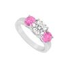 Image 1 : Created Pink Sapphire and Cubic Zirconia Three Stone Ring .925 Sterling Silver 1.50 CT TGW