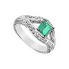 Image 1 : Frosted Emerald and Cubic Zirconia Ring : 10K White Gold - 1.50 CT TGW