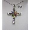 Image 1 : Rhodium Plated Cross Pendant with Multi Color CZ on 18 Chain in a Gift Box